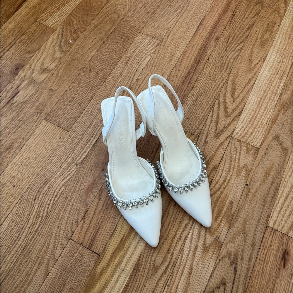 Chic White Slingback Heels with Crystal Accents